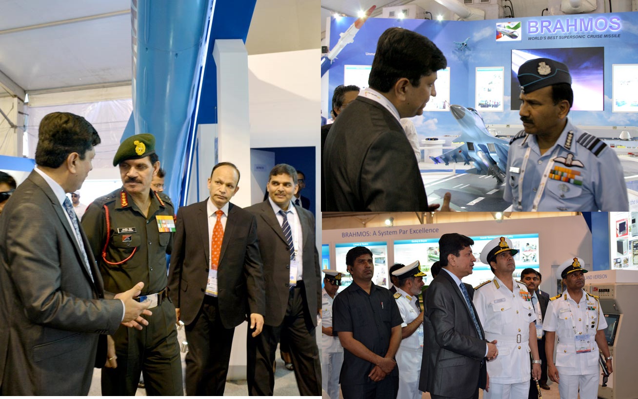 Three Service Chiefs visit BrahMos pavilion at Aero India 2015