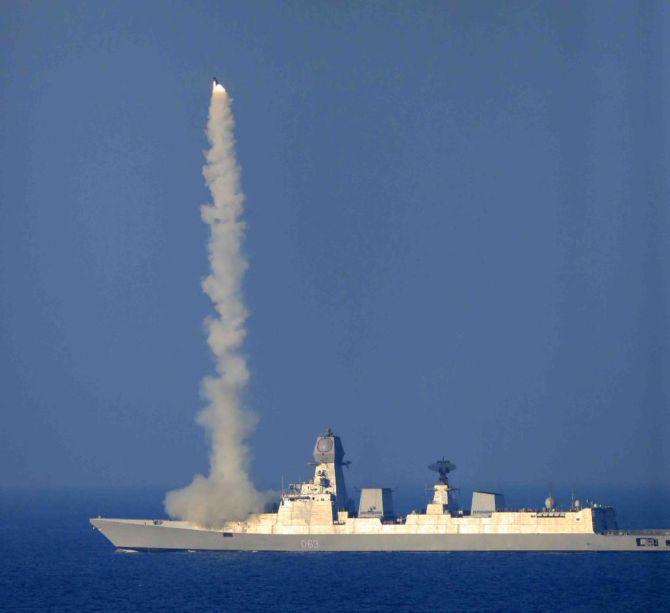 BRAHMOS missile test-fired from new naval ship